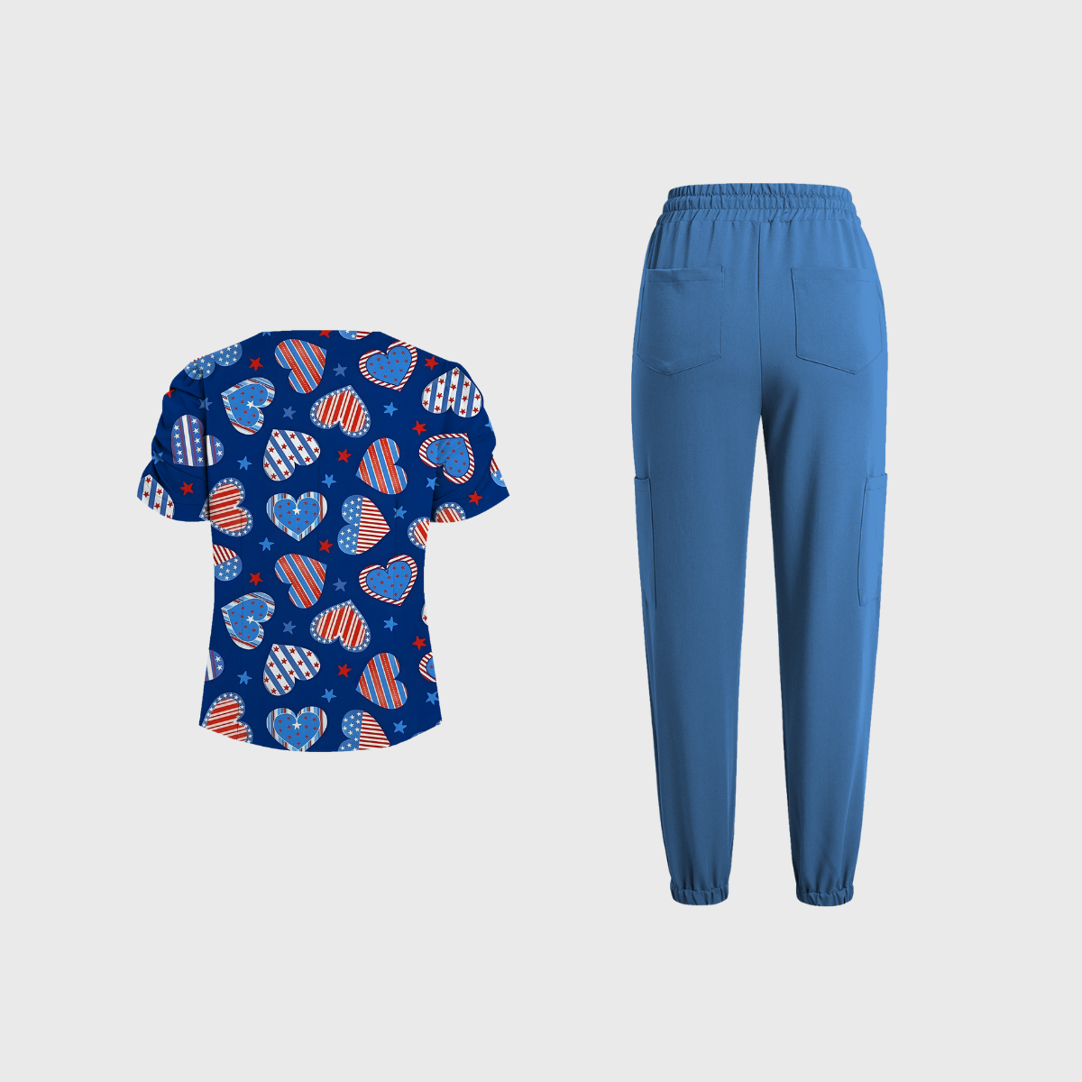 Women's V-Neck Independence Day Printed Scrub Set SI15