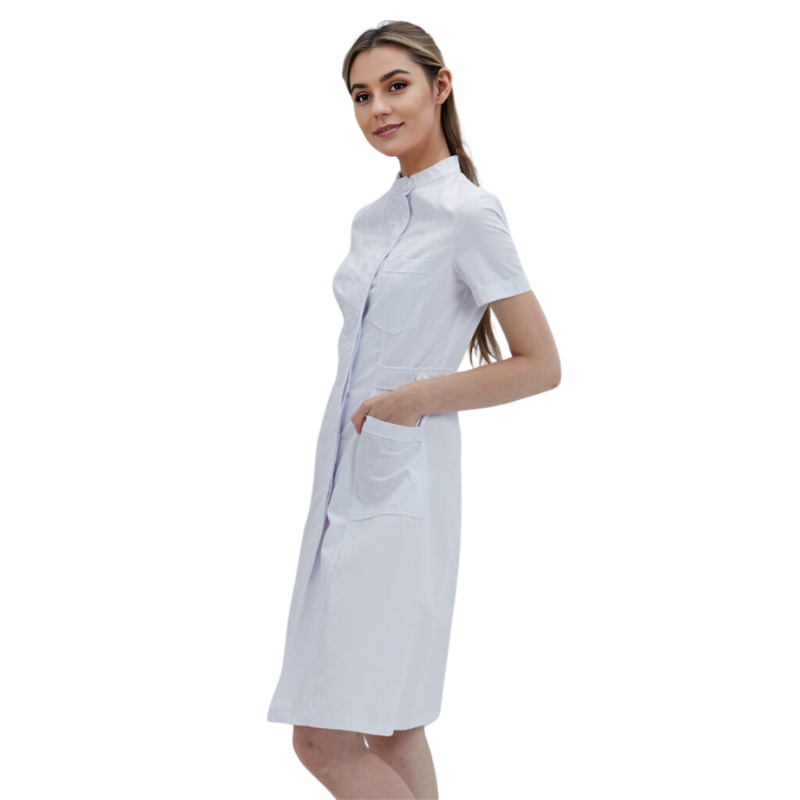 Terri Stand Collar Short-sleeve Scrub Dress (Clearance)