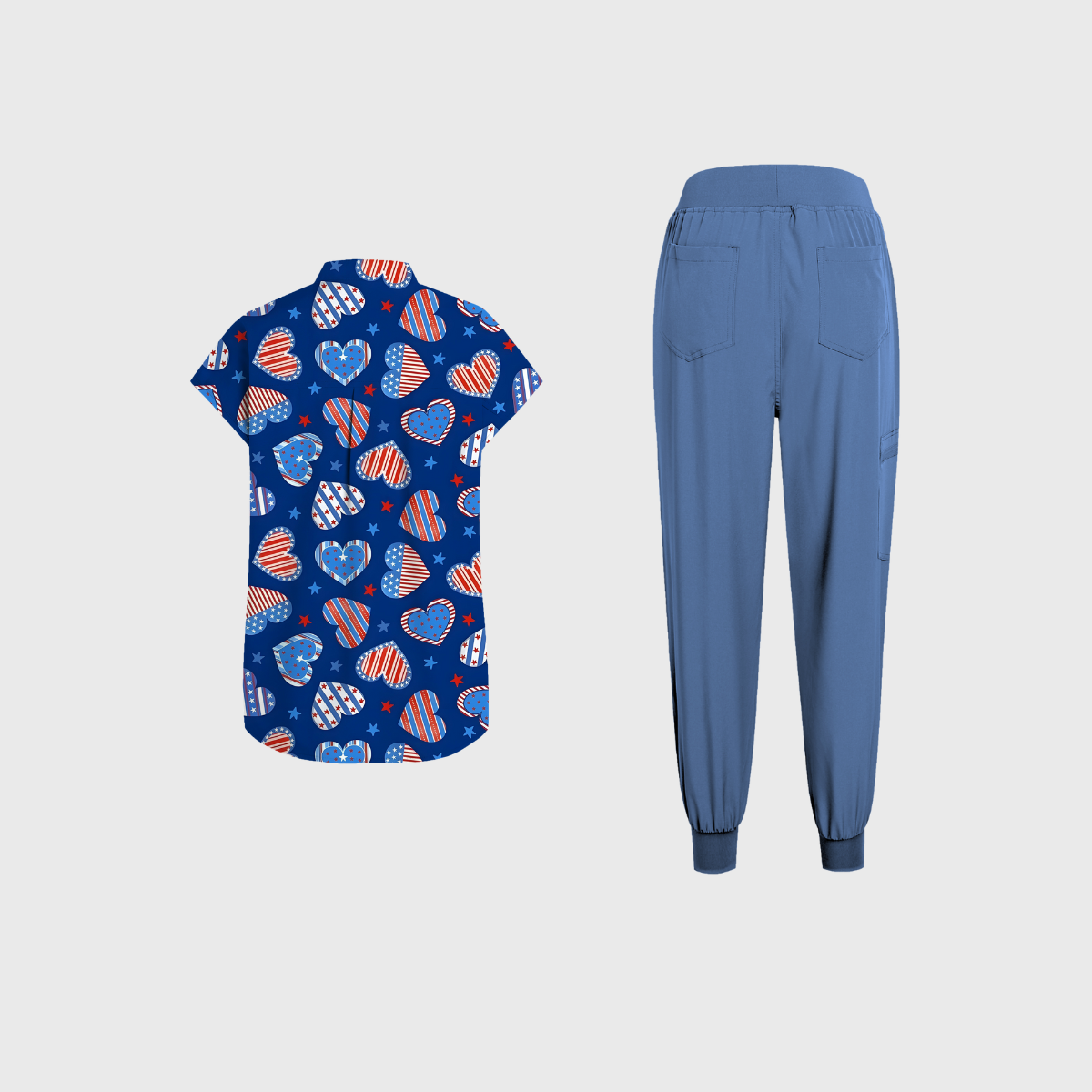 Women's Round Neck Independence Day Printed Scrub Set SI08