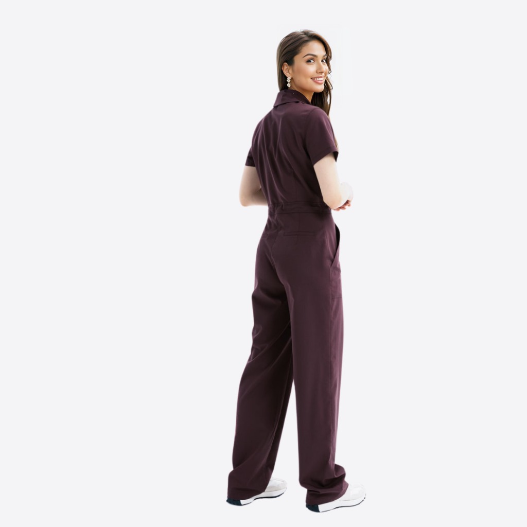 Women's Polo Neck Four Pockets Straight Leg Jumpsuit