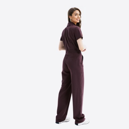 Women's Polo Neck Four Pockets Straight Leg Jumpsuit