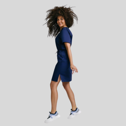 Medical Casual V-Neck Elastic Waist Scrub Dress