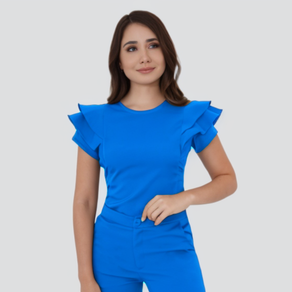 Women's Round Neck Lace Sleeeves Scrub Top