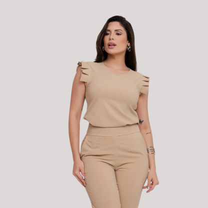 Round Neck Pleated Sleeve Scrub Top For Women