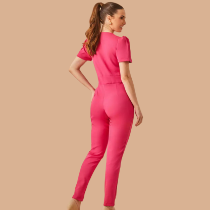 Women's V-neck Puff Sleeve Scrub Jumpsuit