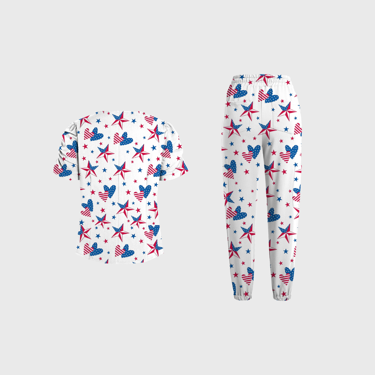 Women's V-Neck Independence Day Printed Scrub Set SI16