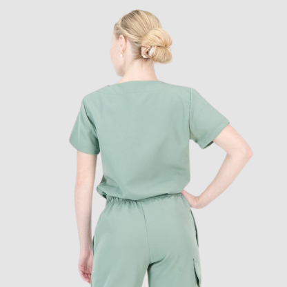 Casual and Fashionable V-neck Solid Color Scrub Top For Nurse 