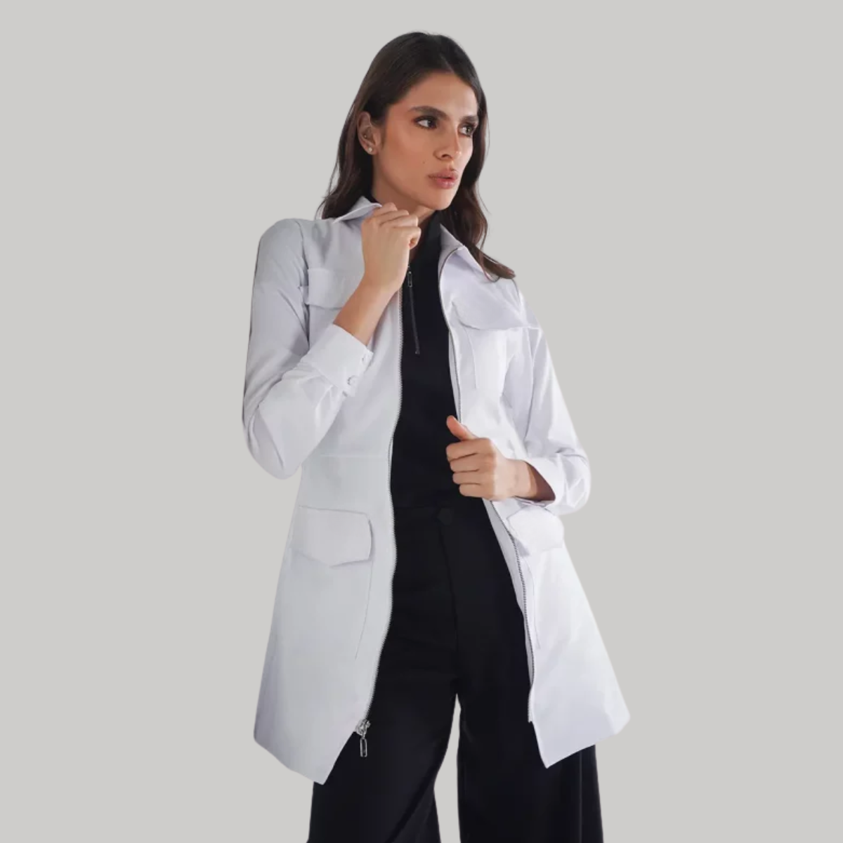 Women's Nurse Zippered Surgical Coat with Pockets