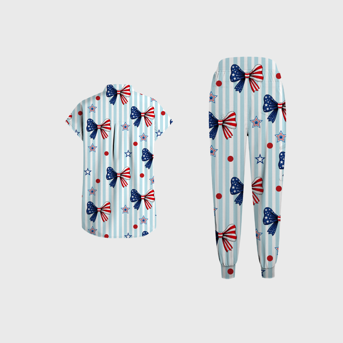 Women's Round Neck Independence Day Printed Scrub Set SI09