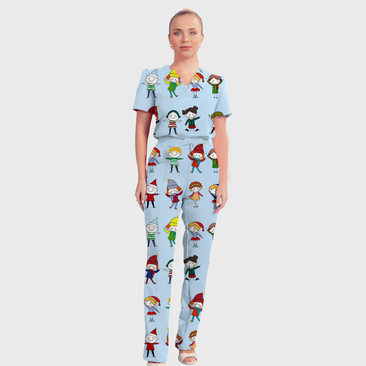 Women's Cute Snowman Pattern Scrub Set ST6194