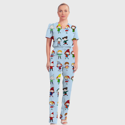 Women's Cute Snowman Pattern Scrub Set ST6194