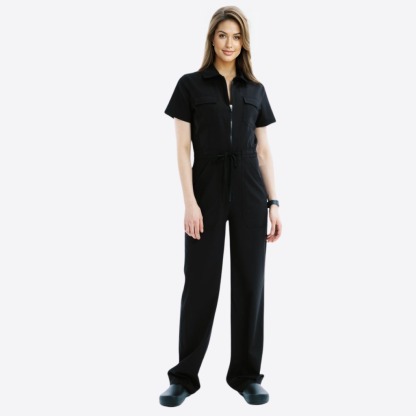 Women's Polo Neck Four Pockets Straight Leg Jumpsuit