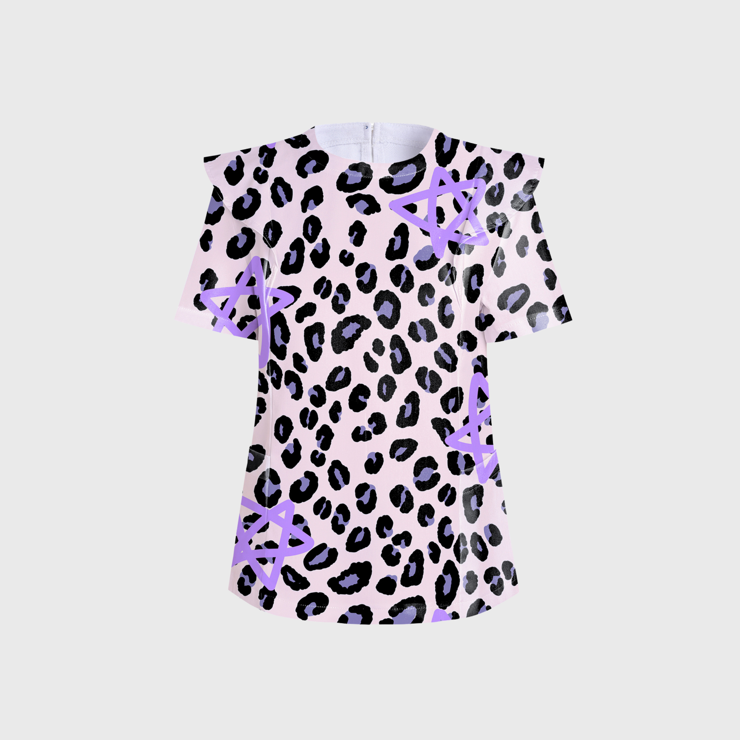 Women's Purple Star Leopard Printed Scrub Set PT03
