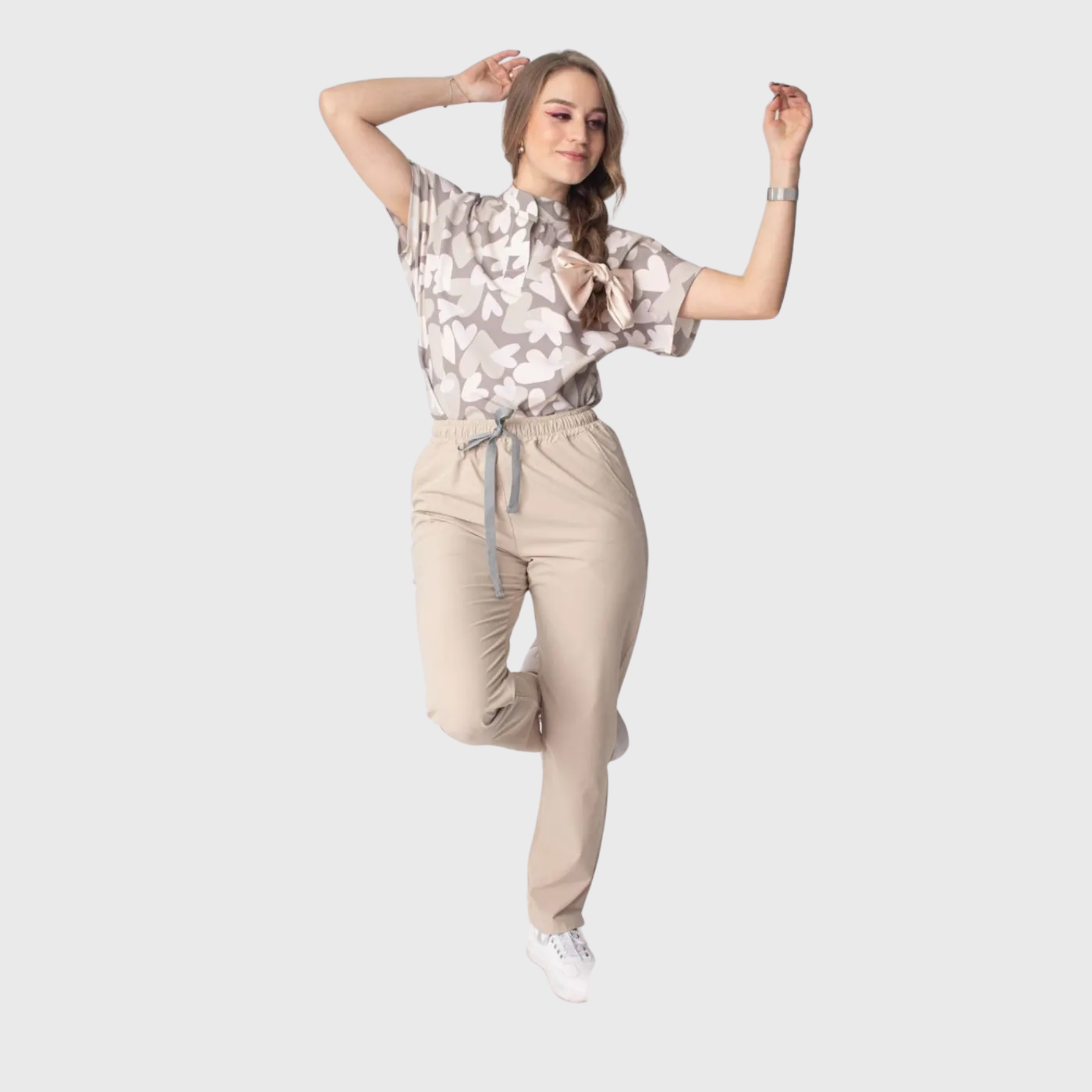 Women's Milk Tea Printed Scrub Set JOJ1