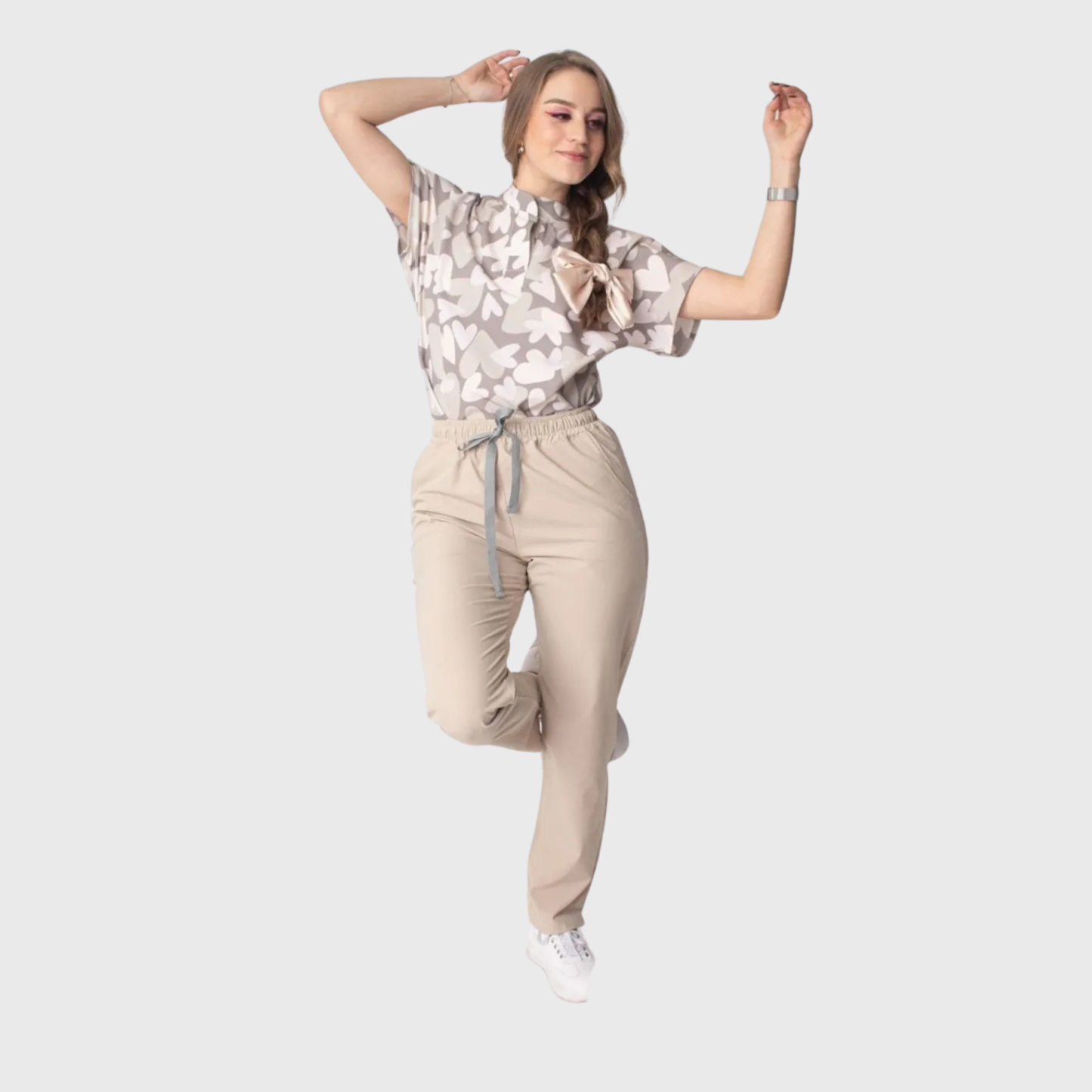 Women's Milk Tea Printed Scrub Set JOJ1