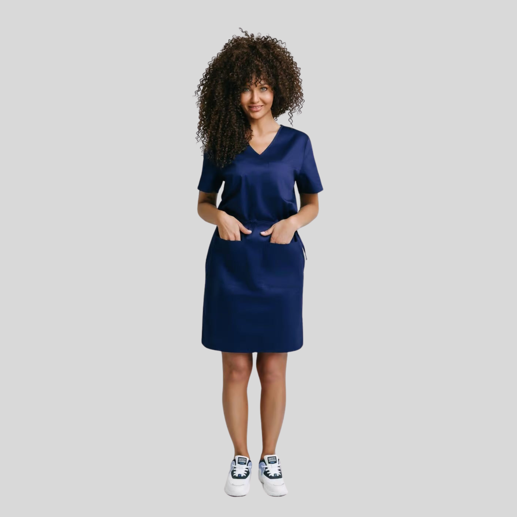 Medical Casual V-Neck Elastic Waist Scrub Dress