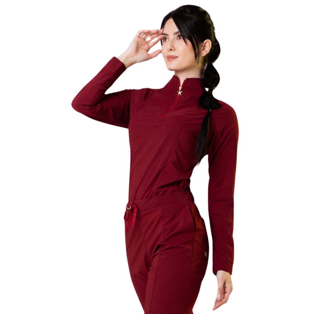 Women's Zip Neck Long Sleeve Scrub Top