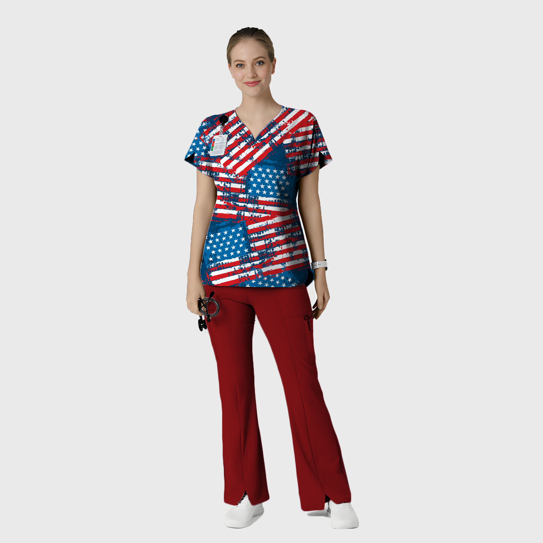 Women's American Flag Printed Scrub Set SP17