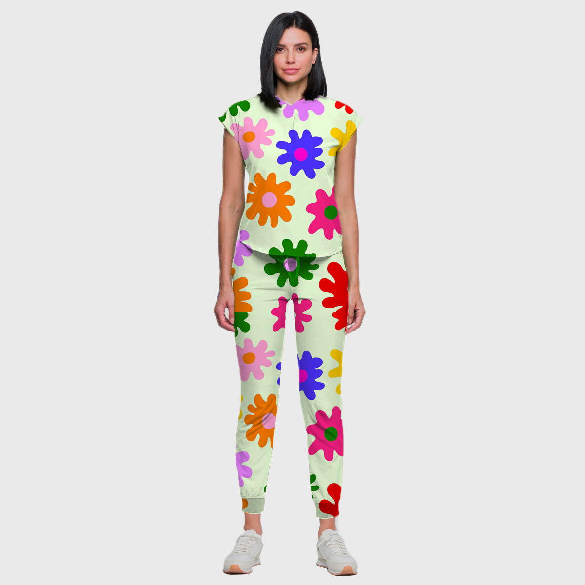Women's Colorful Large Flower Pattern Scrub Set ST6197