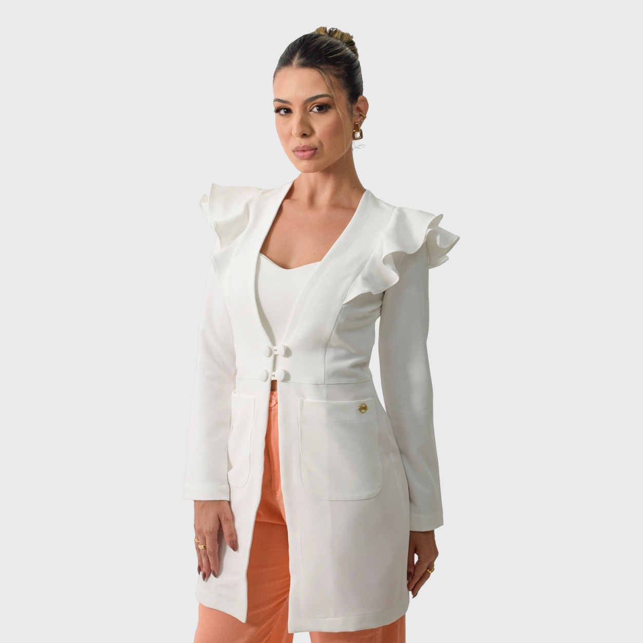 Women's V-neckline Long Sleeves with Hem Lab Coat