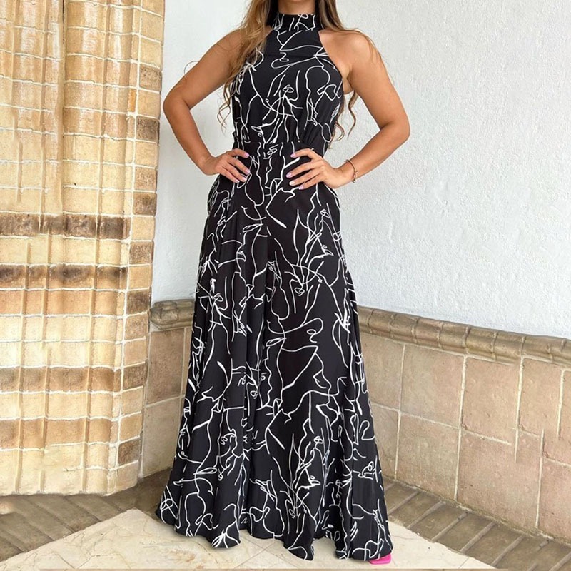 Graffiti Halterneck Sleeveless Wide Leg Jumpsuit