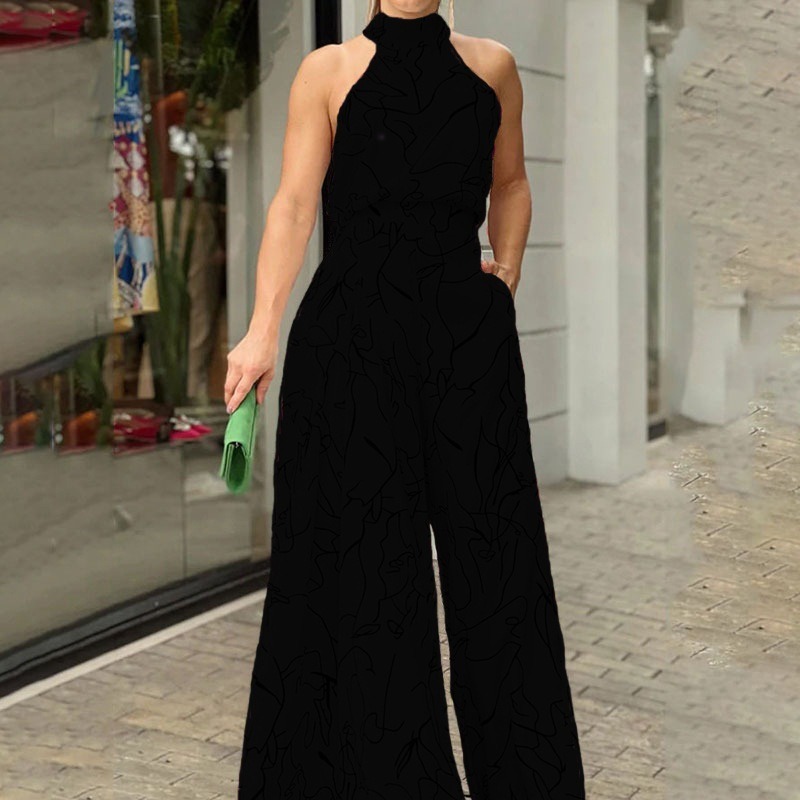 Graffiti Halterneck Sleeveless Wide Leg Jumpsuit