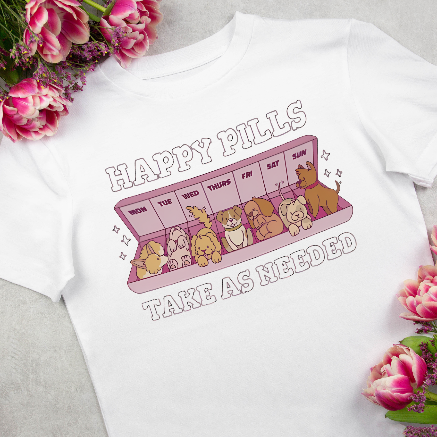 Cute Dos Happy Pills Medicine Vet tech Cartoon T-Shirt