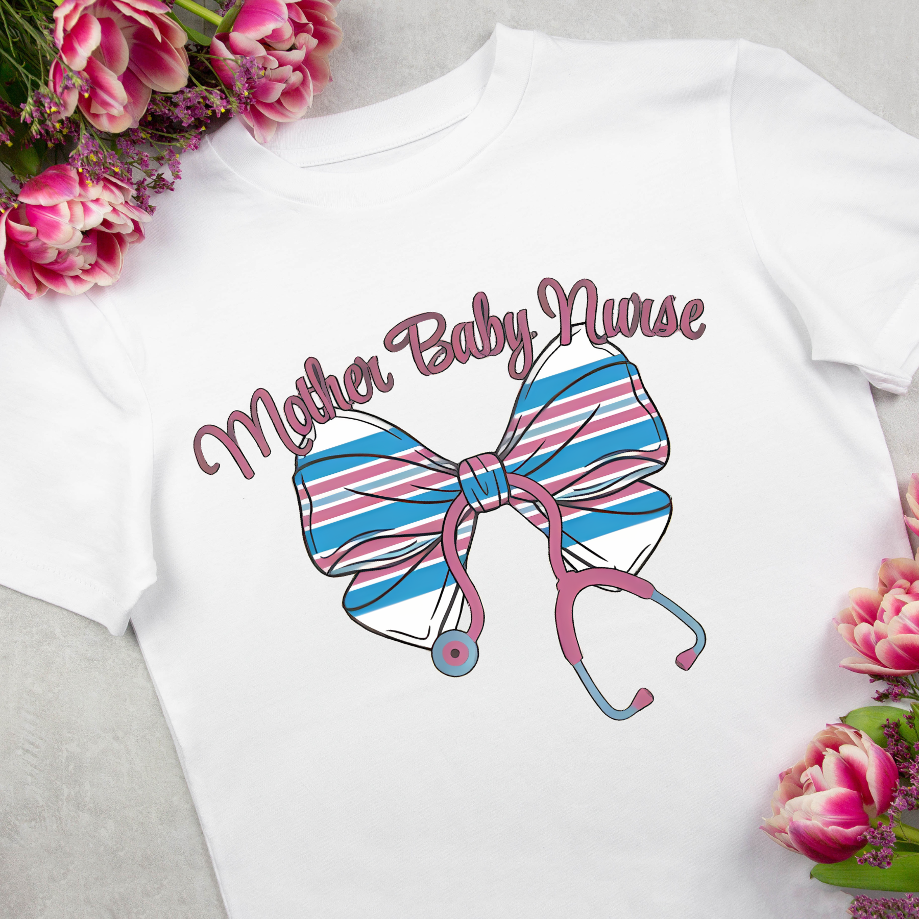 Mother Baby Nurse Stethoscope Bow T-shirt