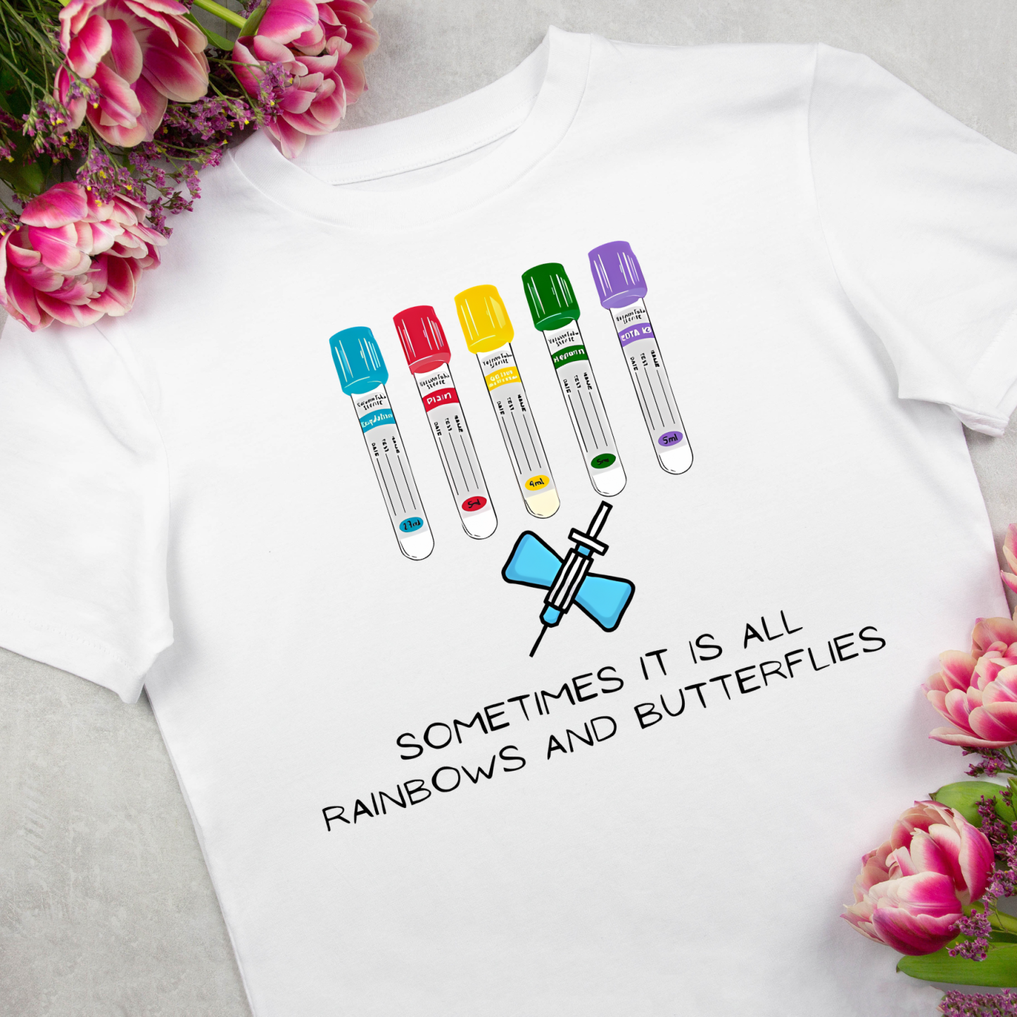 Rainbow Tubes and Butterfly Needles T-Shirt