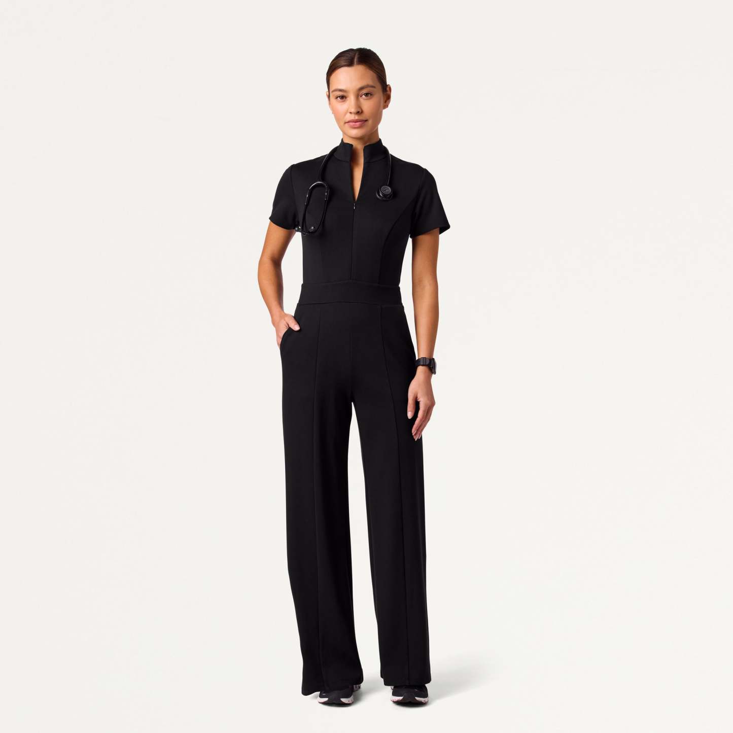 Women's Slim Fit with Wide Leg Scrub Jumpsuit