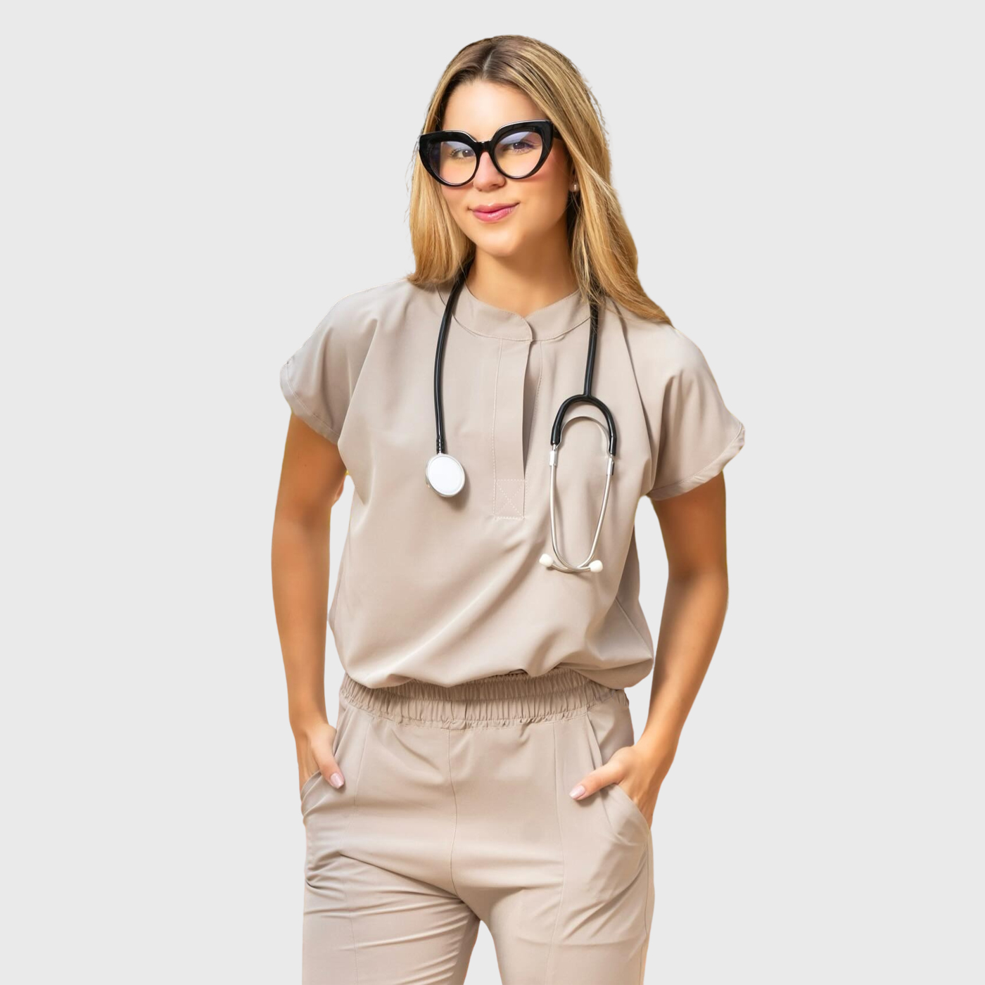 Women's Simple Mandarin Collar Scrub Top Short Sleeve Nurse Uniform