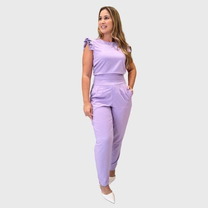 Women's Round Neck Ruffle Sleeve Tuckable Scrub Top