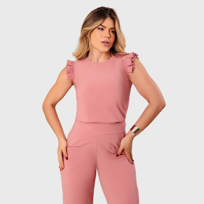 Women's Round Neck Ruffle Sleeve Tuckable Scrub Top
