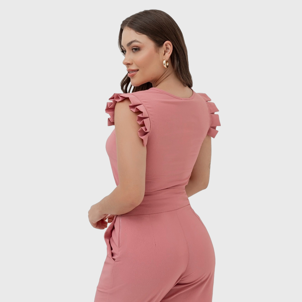 Women's Round Neck Ruffle Sleeve Tuckable Scrub Top