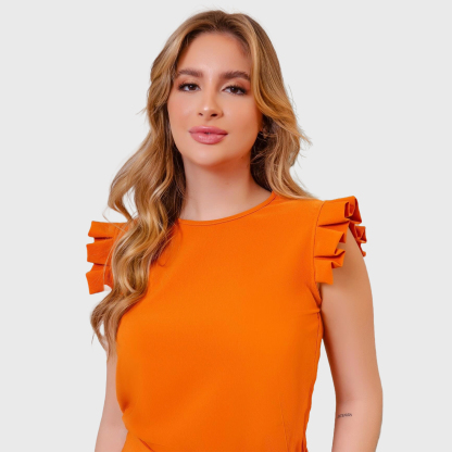 Women's Round Neck Ruffle Sleeve Tuckable Scrub Top