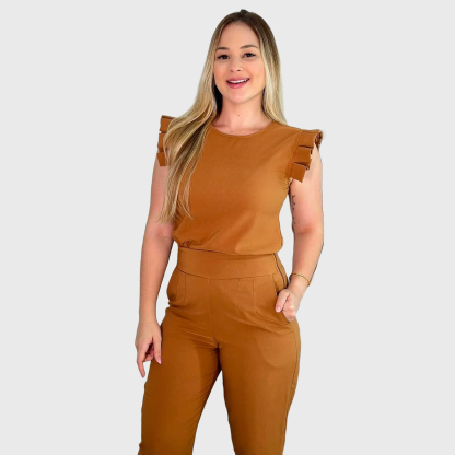 Women's Round Neck Ruffle Sleeve Tuckable Scrub Top