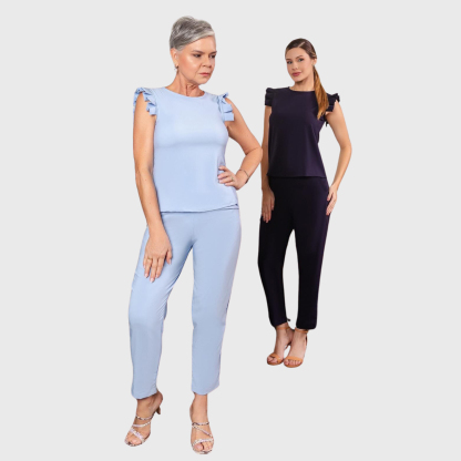 Women's Round Neck Ruffle Sleeve Tuckable Scrub Top