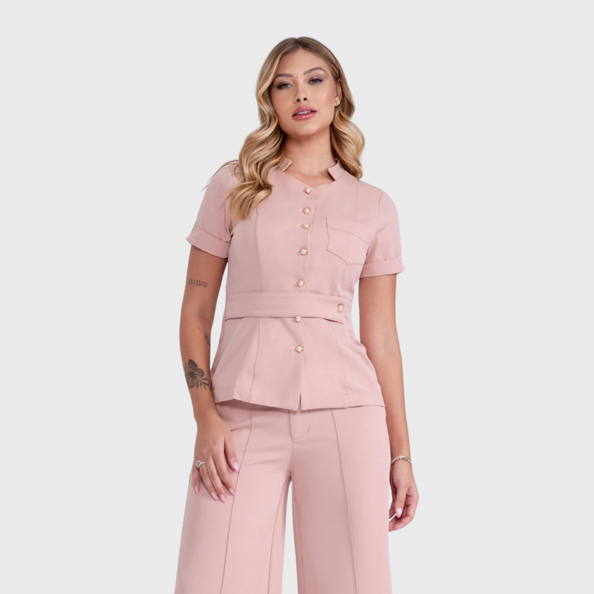 Women's Short Sleeves Priest Collar Scrub Top™