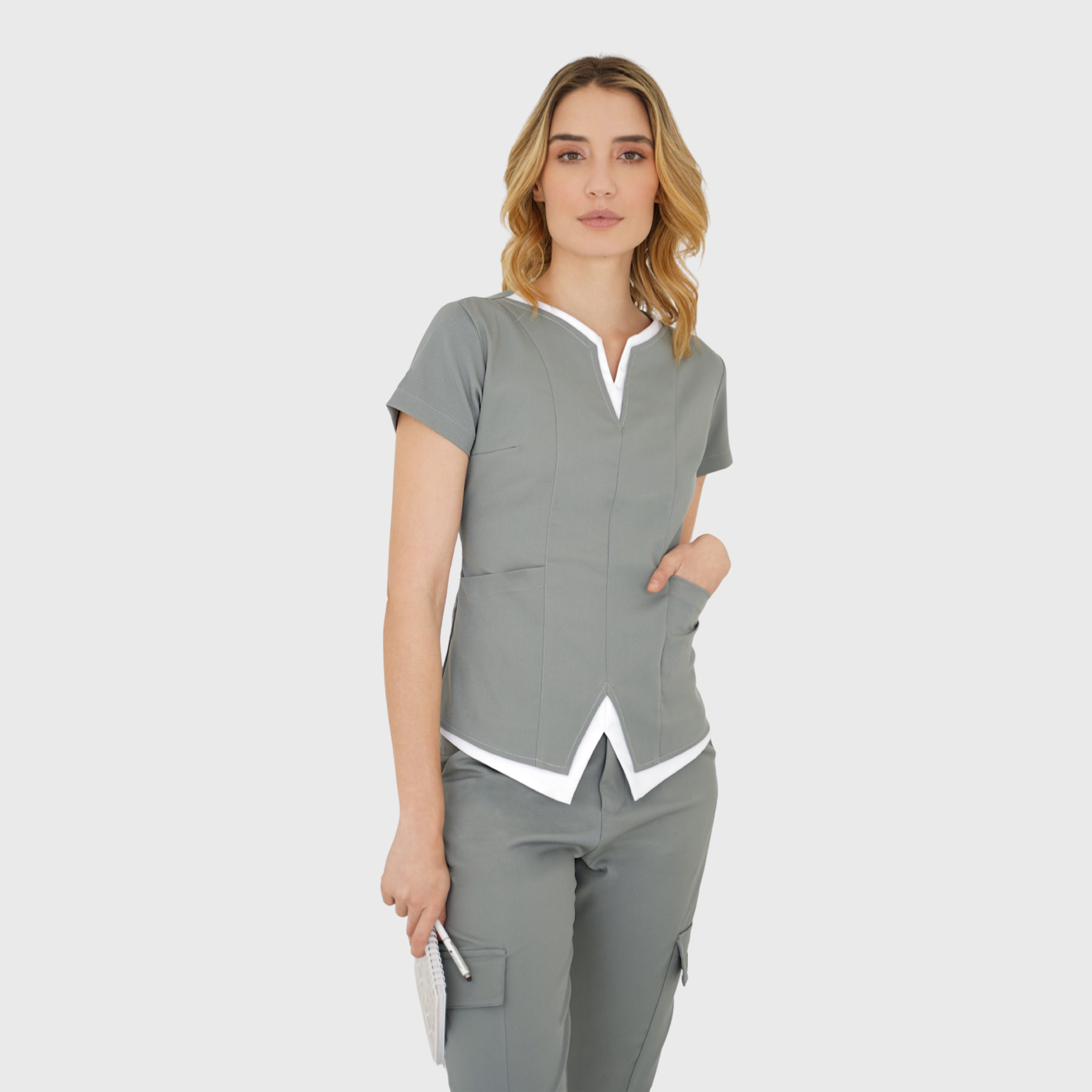 Clara Women's Split Neck 2 Pockets Scrub Top