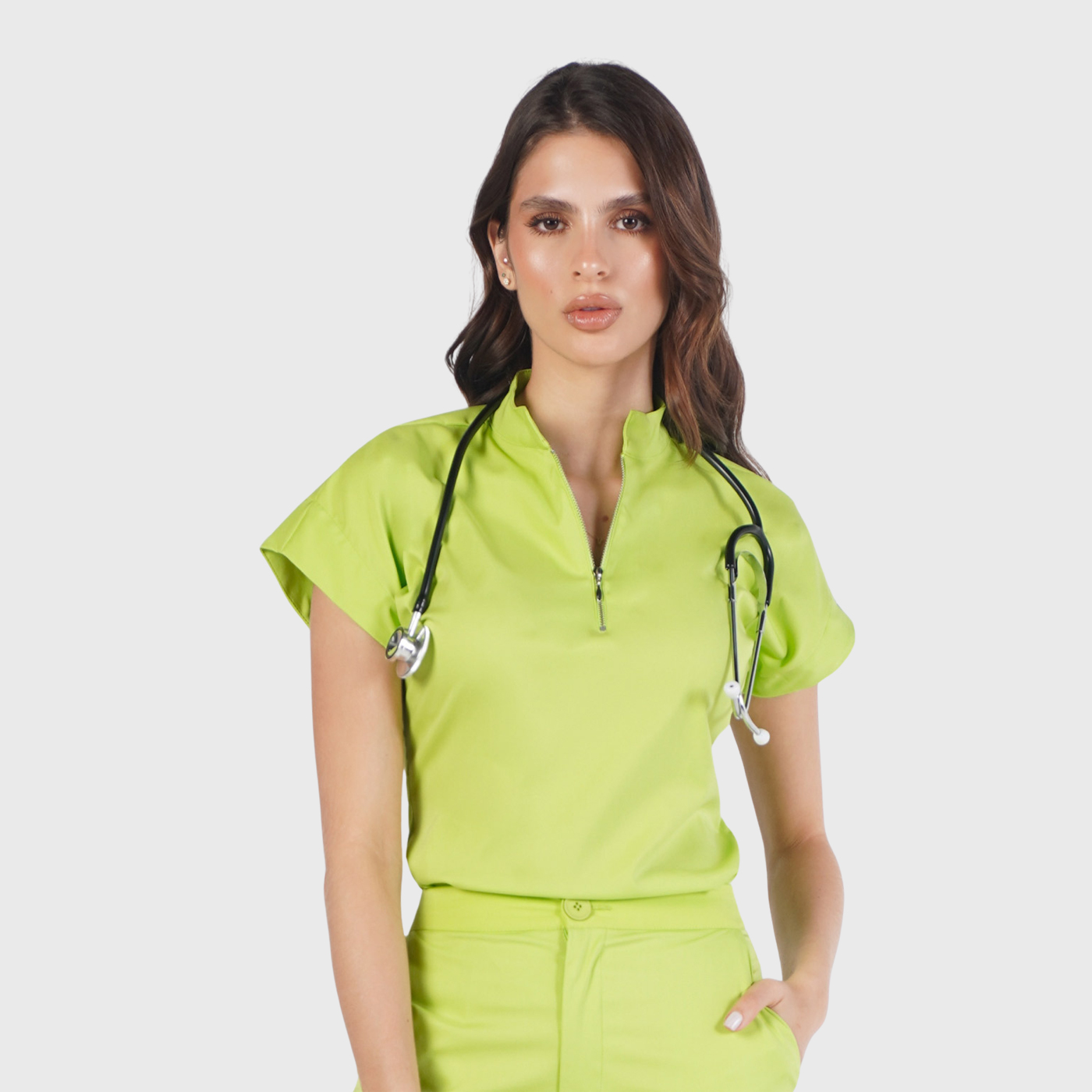 Clara Women's Zip Mandarin Collar Fashion Nurse Scrub Top