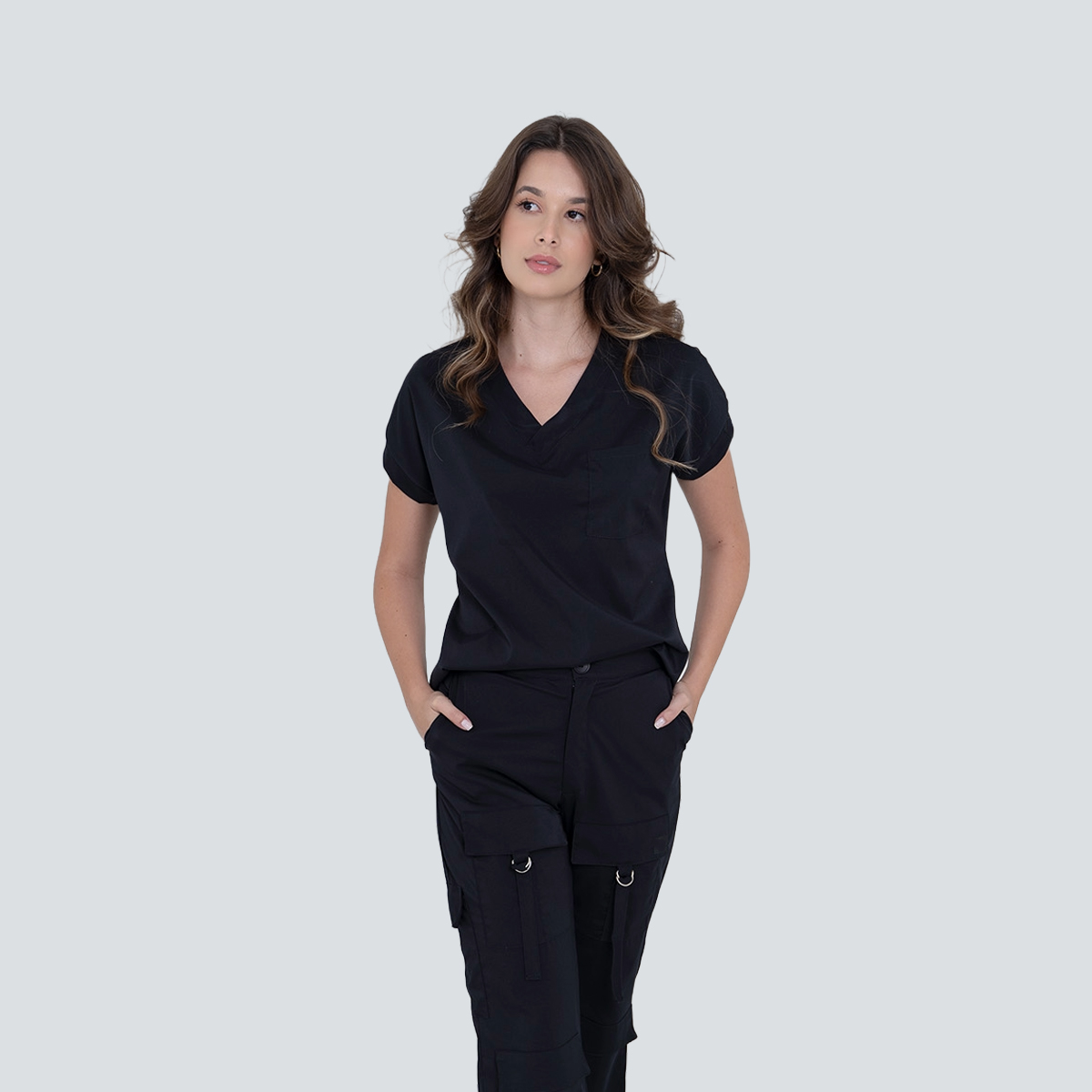 Clara Women's Urban V-neck Scrub Top with Chest Pocket