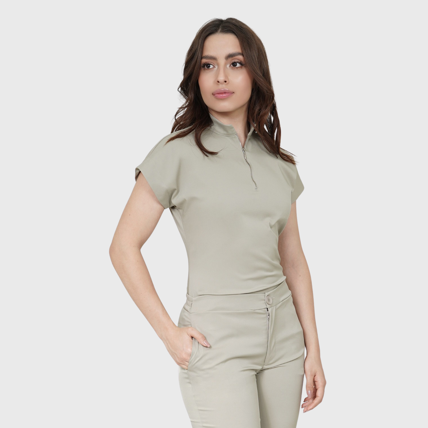 Clara Women's Zip Mandarin Collar Tuck In Scrub Top