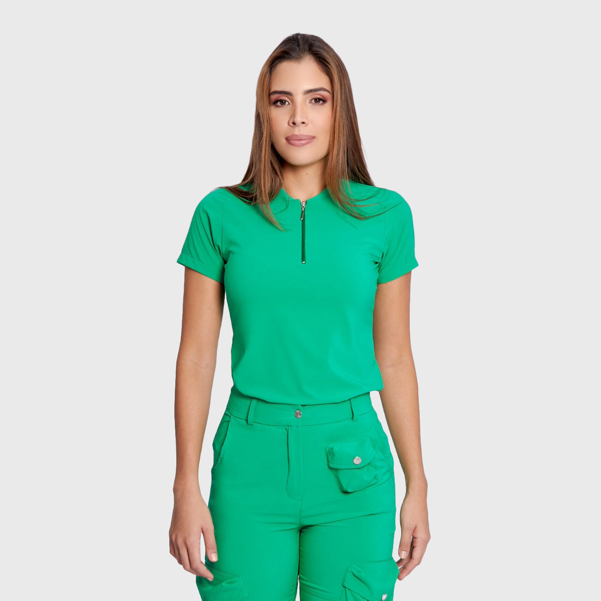 Women's Simple Zip Collar Scrub Top