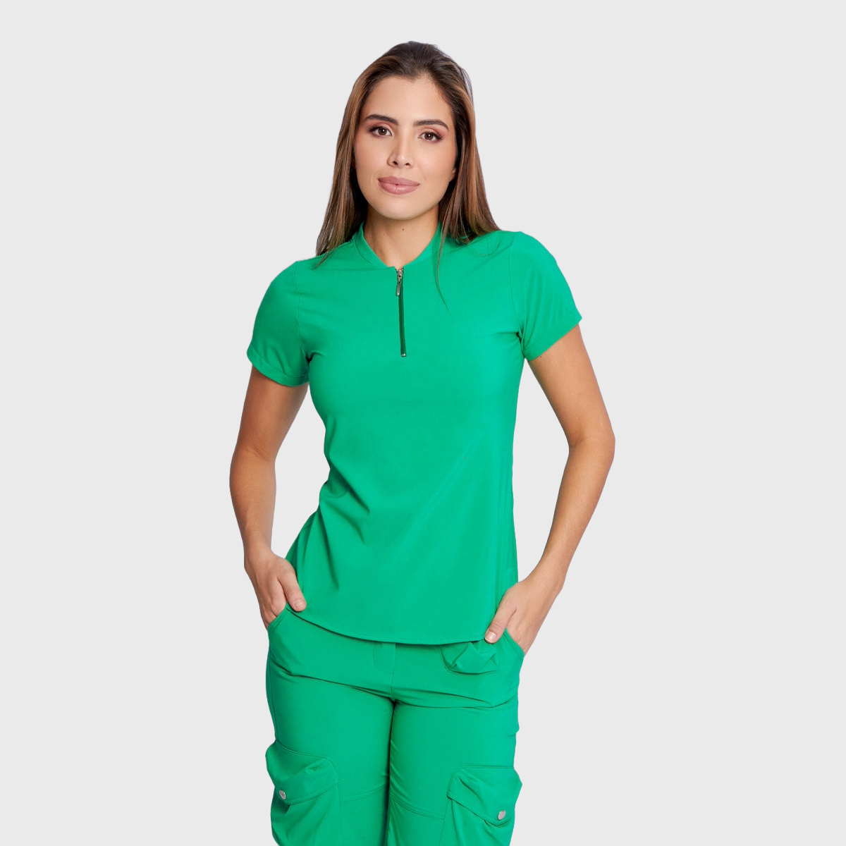 Women's Simple Zip Collar Scrub Top