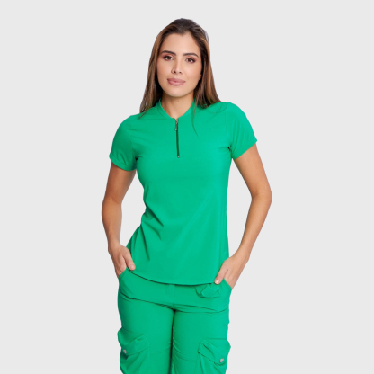 Women's Simple Zip Collar Scrub Top