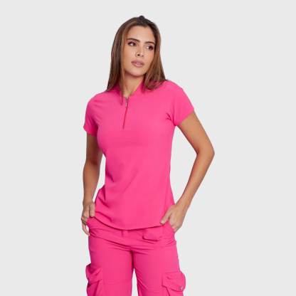 Women's Simple Zip Collar Scrub Top