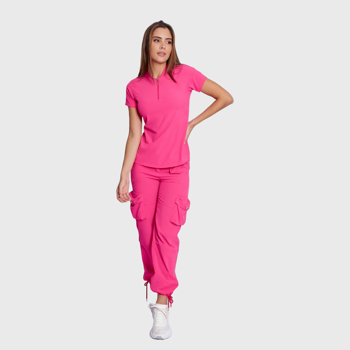 Women's Simple Zip Collar Scrub Top
