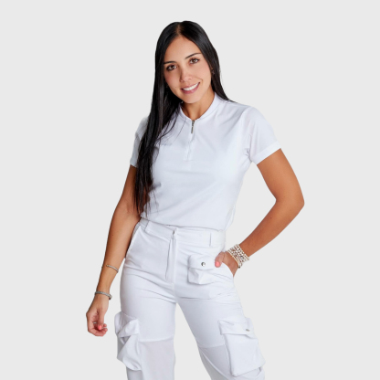 Women's Simple Zip Collar Scrub Top