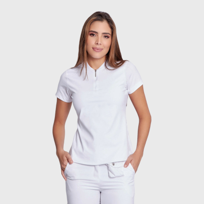 Women's Simple Zip Collar Scrub Top