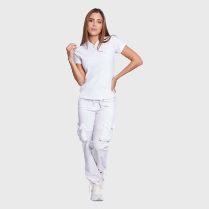 Women's Simple Zip Collar Scrub Top